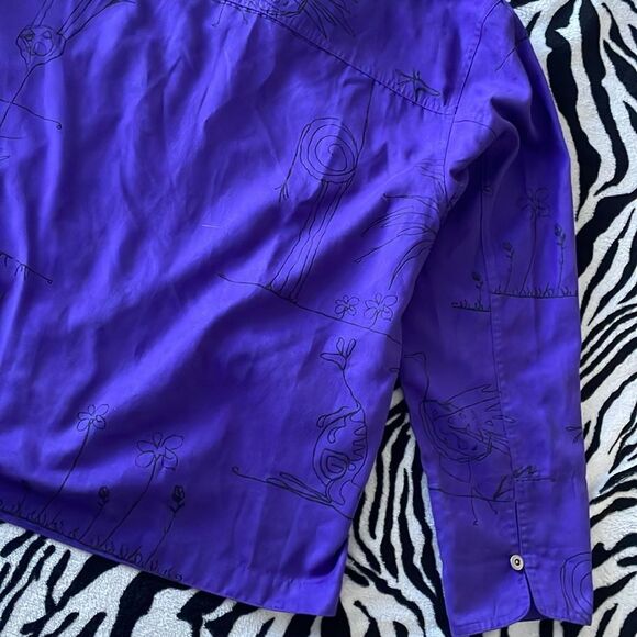 Chicos purple vintage animal print drawing button down collared shirts blouse - Picture 9 of 13